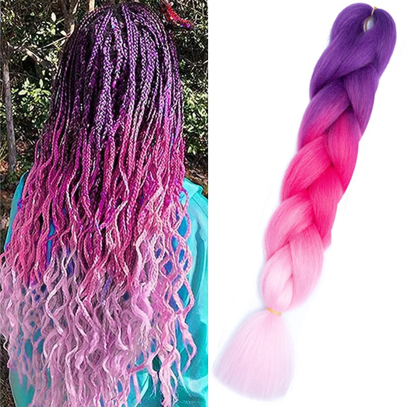 24 Inch Synthetic Ombre Jumbo Braiding Hair High Temperature Fiber Colorful Hair Extensions for Women Crochet Box Braids