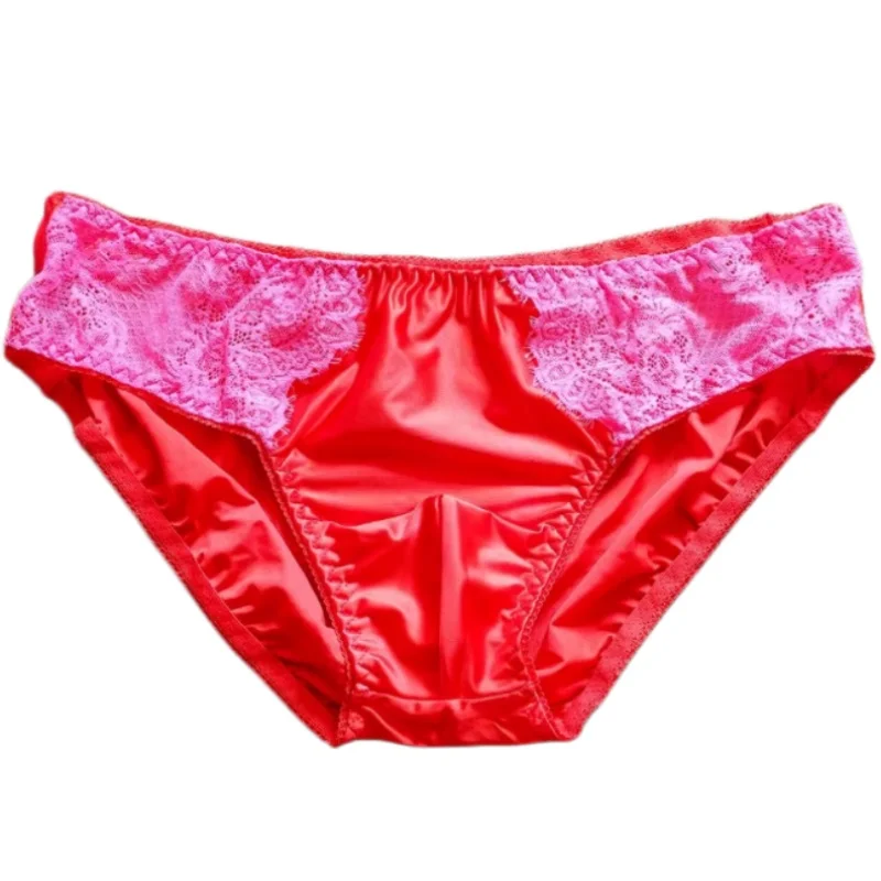 

Men's Shiny Lace Gay Underwear Sexy Elastic Soft Convex Pouch Mid Waist Briefs Sissy Comfortable Crossdressing Lingerie Panties