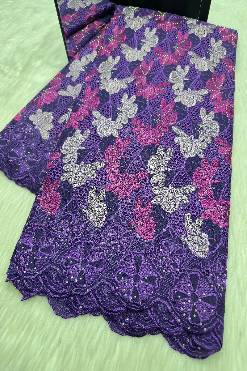 2026 African Polyester Cotton Lace Fabric High Quality Swiss Voile Lace With Stones Nigerian Embroidery Lace For Wedding Dresses