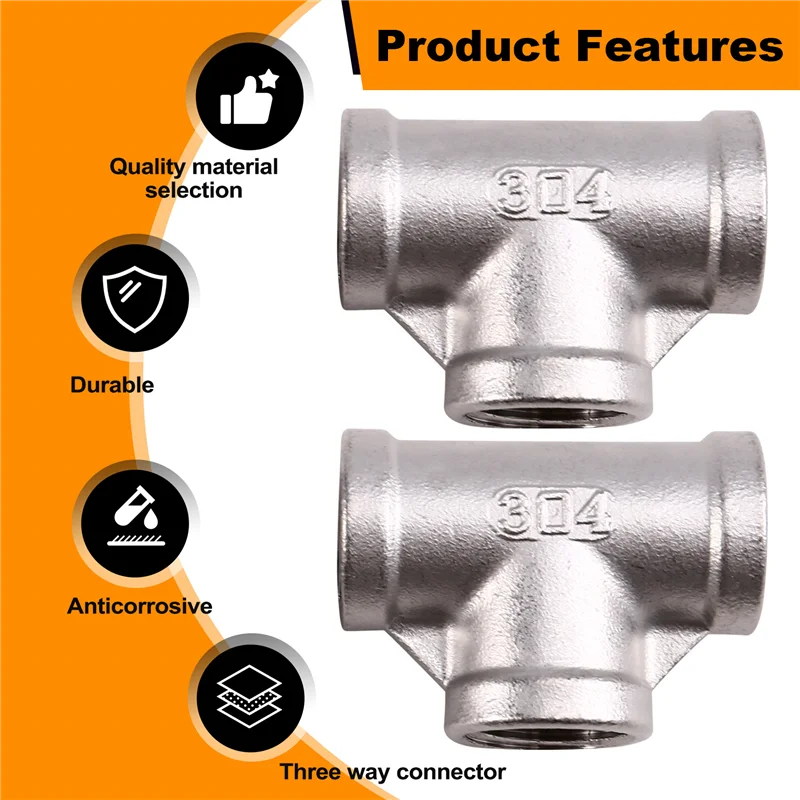 T98C-2PCS Fitting 1/2" Innengewinde T-Stück BSPT Rohrverbinder Fitting 1/2" BSPT Rohrverbinder