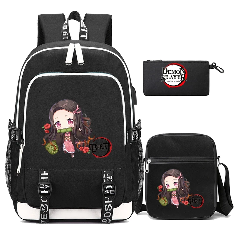 3Pcs/set Anime Demon Slayer Bookbag Teenagers Student Schoolbag Boy Girl Large Capacity Backpack Rucksacks Back To School