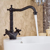 Basin Faucets Antique Brass Bathroom Sink Faucet 360 Degree Swivel Spout Double Cross Handle Bath kitchen Mixer Hot and Cold Tap