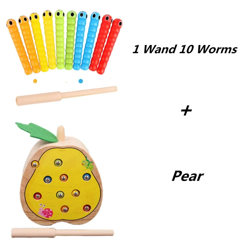 Magnetic Toy Funny Strawberry Shaped And 1 Wand And 10 Worm Game Toy Wooden Educational Toys For Preschool Kids Toddlers