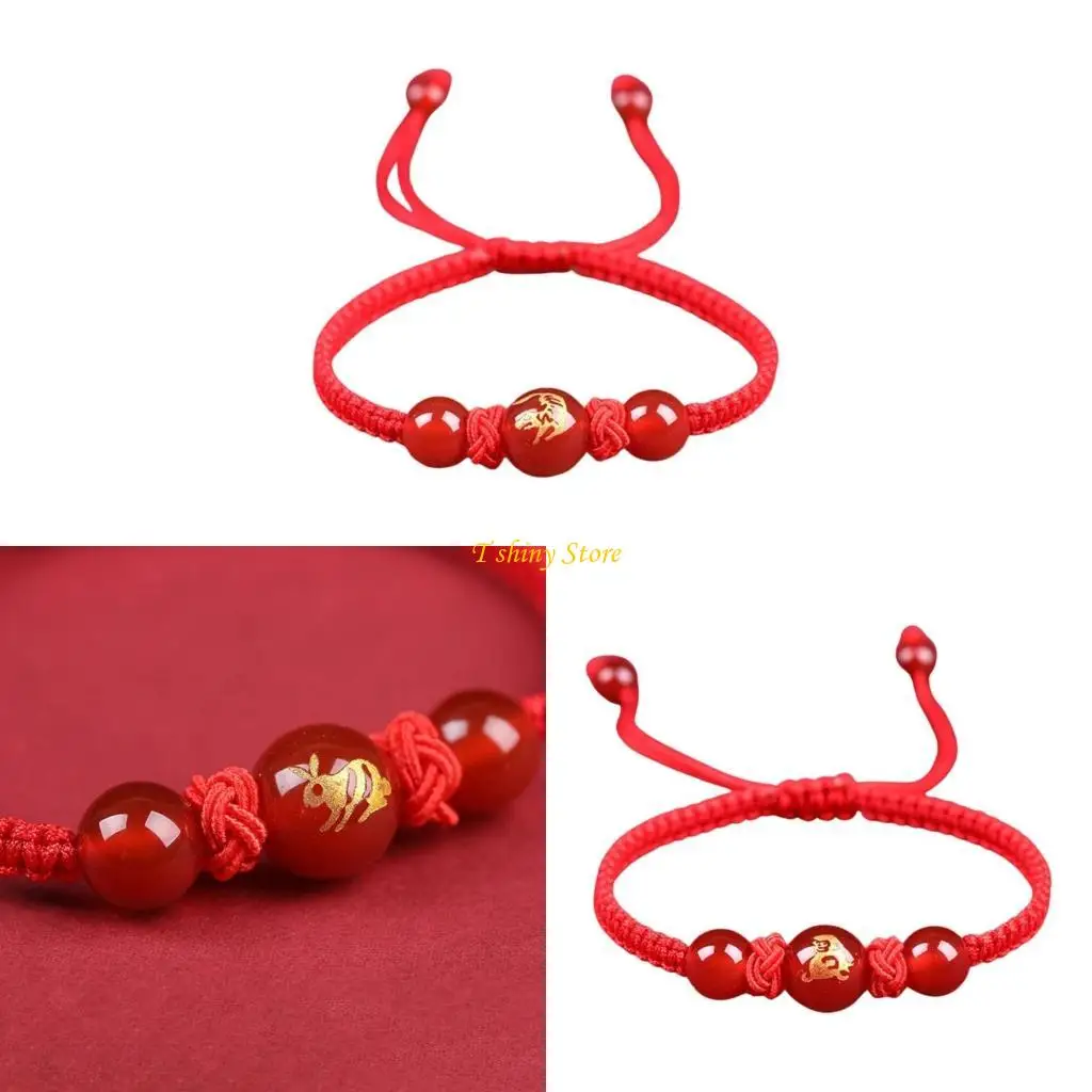 N58F Chinese Snake Red String Bracelets Adjustable Luck Charm Jewelry Stone Bracelet Bead Bracelet for Festival Celebration