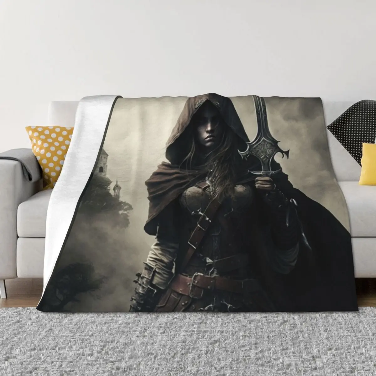 

Battle Ready Hooded Female Warrior Throw Blanket Flannel For Sofa Thin heavy to sleep Blankets