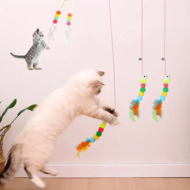 Cat Kitten Teaser Funny Interactive Toy Rod with Feather Toys for Cats Teaser Stick Interactive Toy for Indoor Cat Toys Pet Toys