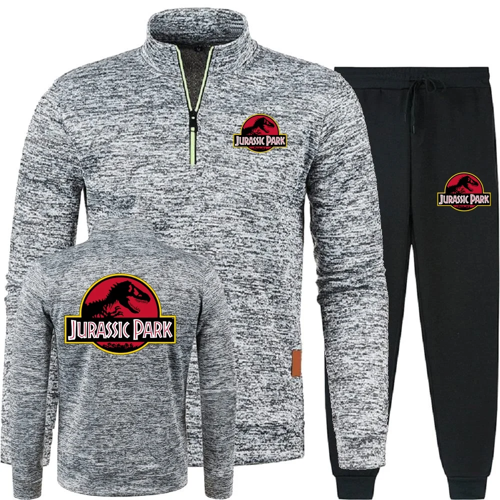 Picture 7: JURASSIC PARK Dinosaur World Graphic Men 2Pcs Sets Hoodies Pants Two Pieces Sets Sweatshirts Half Zipper Soft Fleece Turtleneck