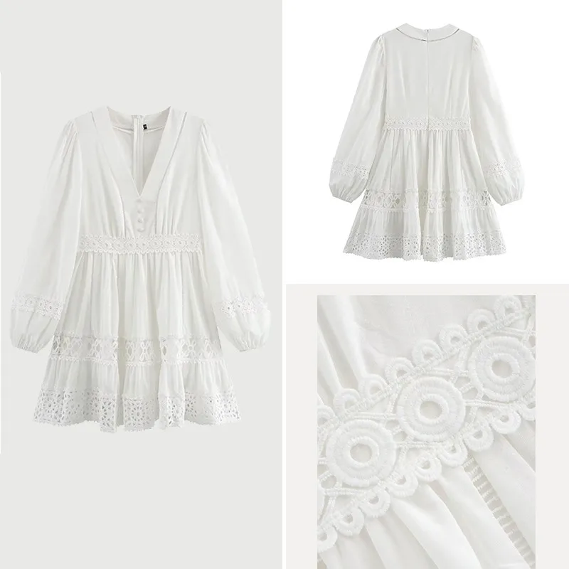 

Spring 2025 New Women's Simple Ele Floral Lace Splicing Dr Polyester Fiber Z Brand Dres for Ladies