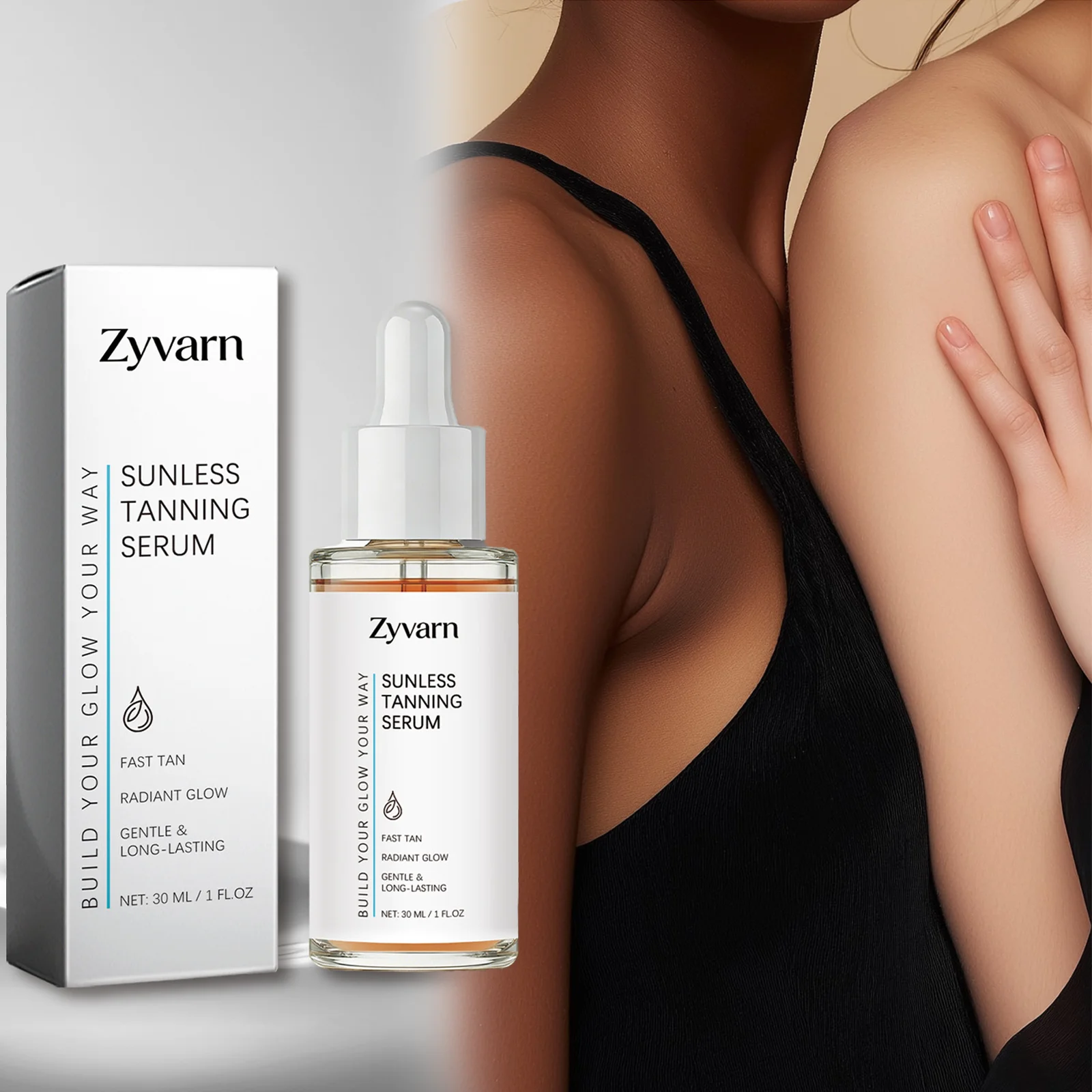 

Sunless Tanning Serum with Antioxidant Protection Self Tanner Body Bronzer Quick Absorption Moisturizing Dark Tan Glow 30ml