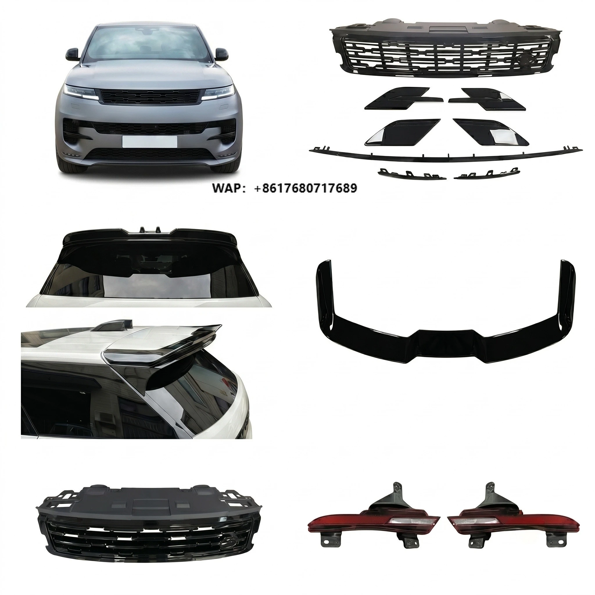 For  Range Rover Sport 2023+ Gloss Black Grille Rear Spoiler Black Trim Kit High Gloss Exterior Accessories