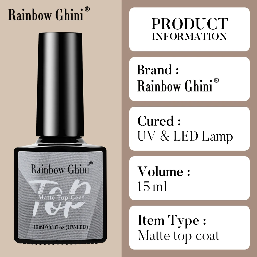 Rainbow Ghini 10ml matte toplaag gel UV Led Nagellak Langdurige Top Coat Matte Top Coat Vernis voor Nail Art Manicure Tool