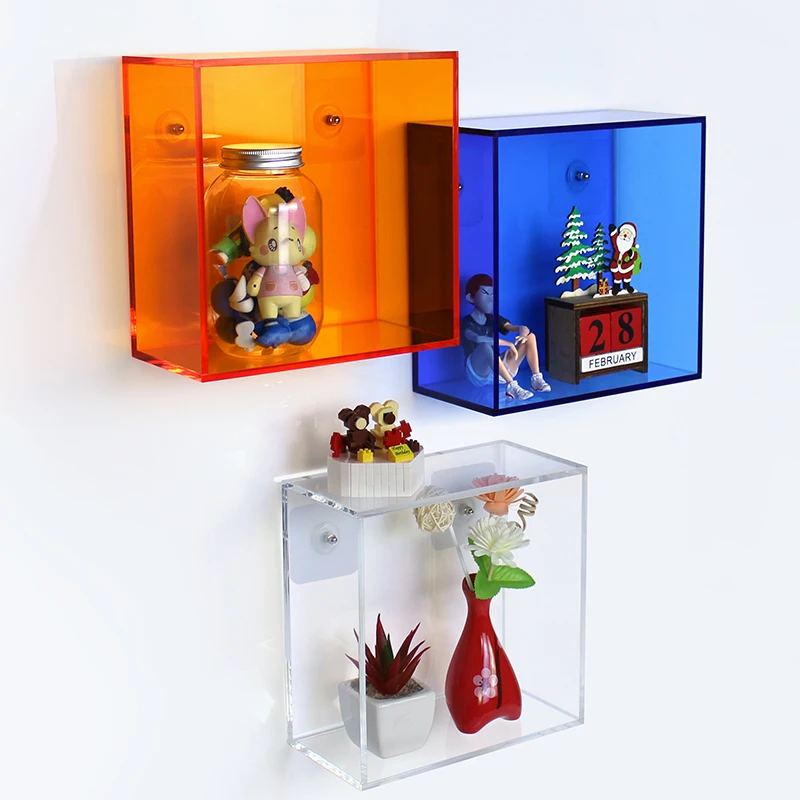 

Acrylic Wall Display Box Hanging Organizer Floating Storage Cabinet Thick Decorative Shelf for Figurines and Decor
