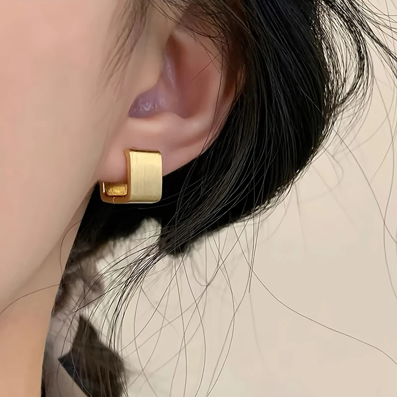 Huitan Button Design Gold Color Hoop Earrings for Women Trendy Party Metal Accessories Wedding Daily Versatile Luxury Jewelry