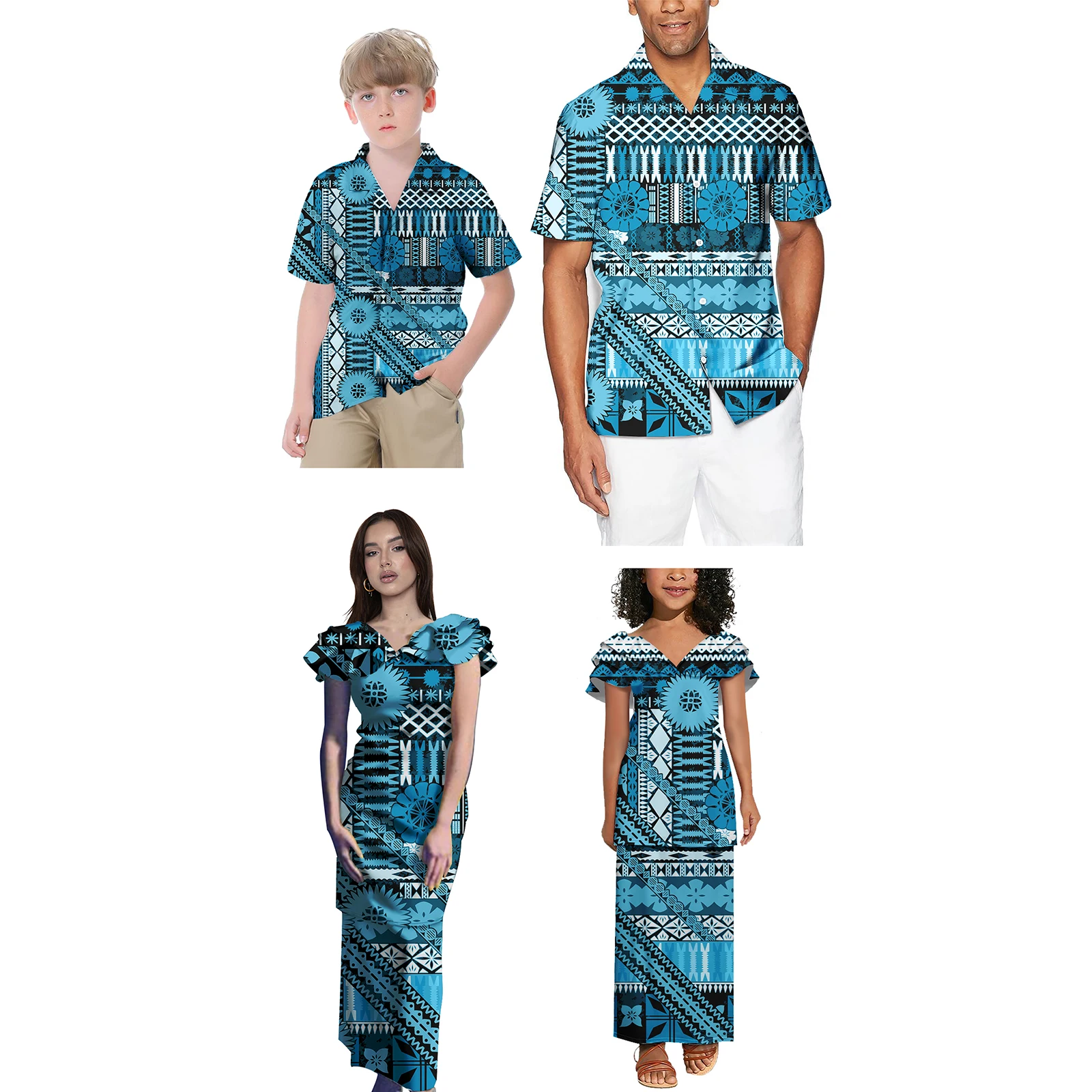 Print On Demand Custom Fiji Polynesian Tribal Matching Family Outfits Samoan Puletasi Dress Toddler Girls Dresses Kids Clothes