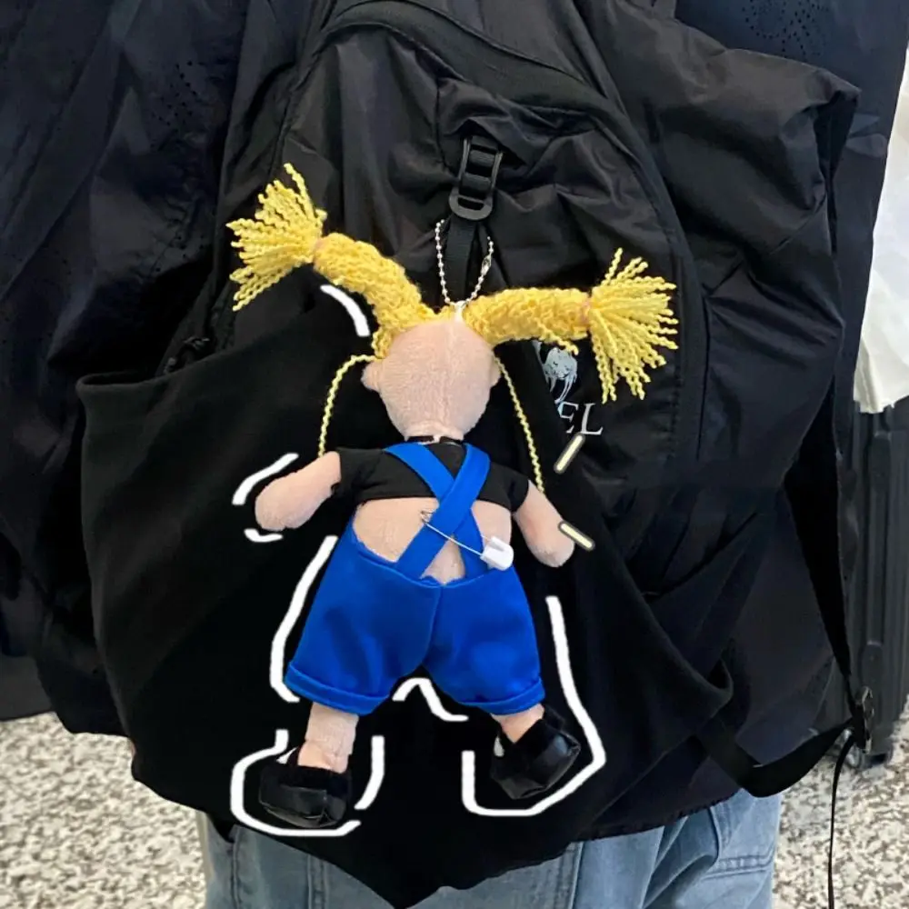 Colgante peludo amarillo de algodón PP para niña, colección esponjosa, mono azul, bolso para niña, adornos colgantes cómodos