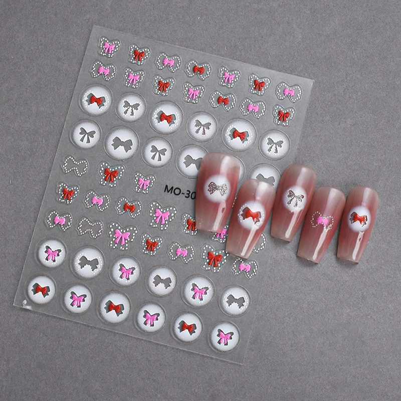 バタフライボウネイルステッカー,透かし彫り,ピンク,y2k,サテンネイルアートステッカー,ネイルペインティング装飾,粘着性マニキュアチャーム