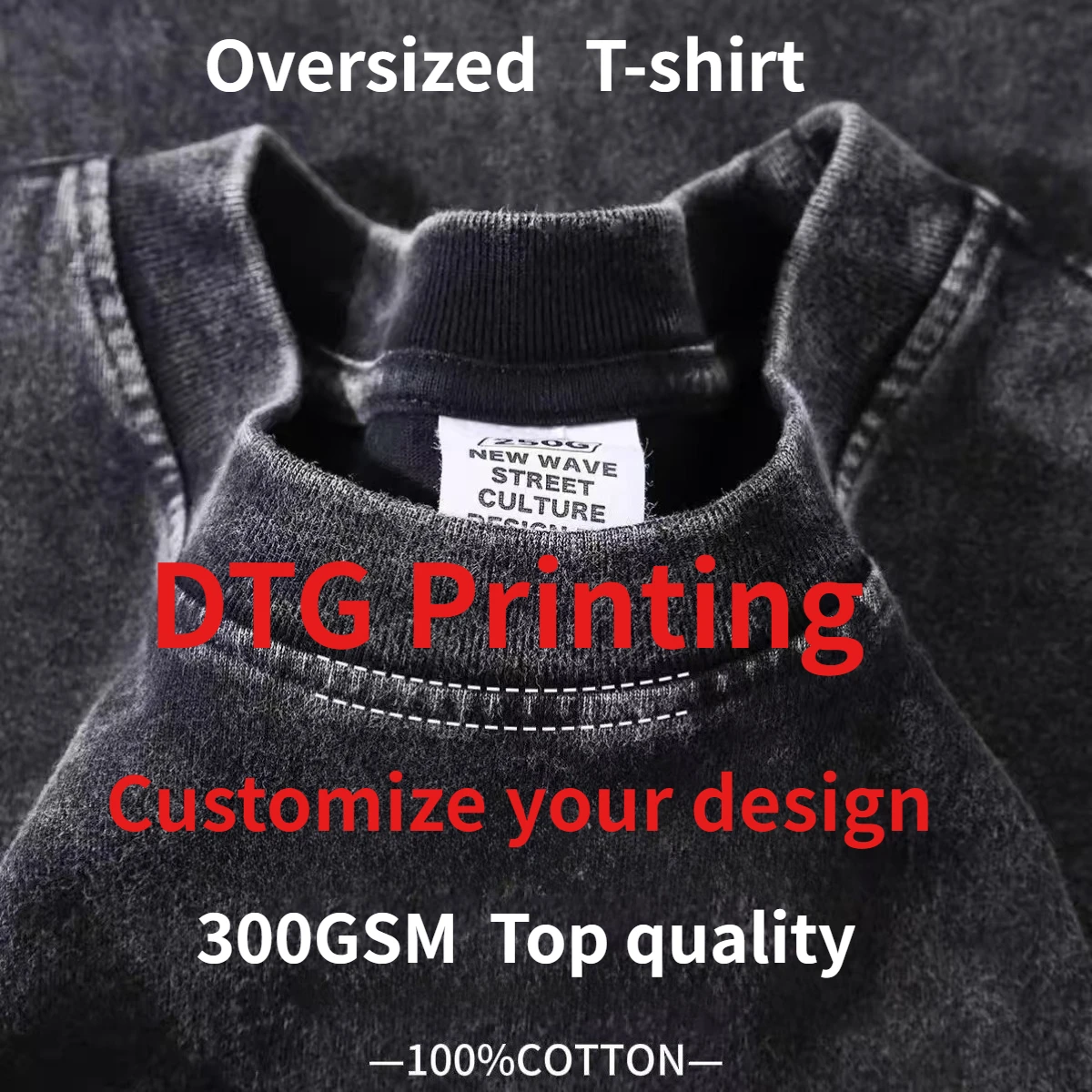 Custom Design DTG Printing Mens Oversized T-Shirt 300GSM Heavyweight Cotton Retro Washed Cotton Tee Hip Hop Style Streetwear
