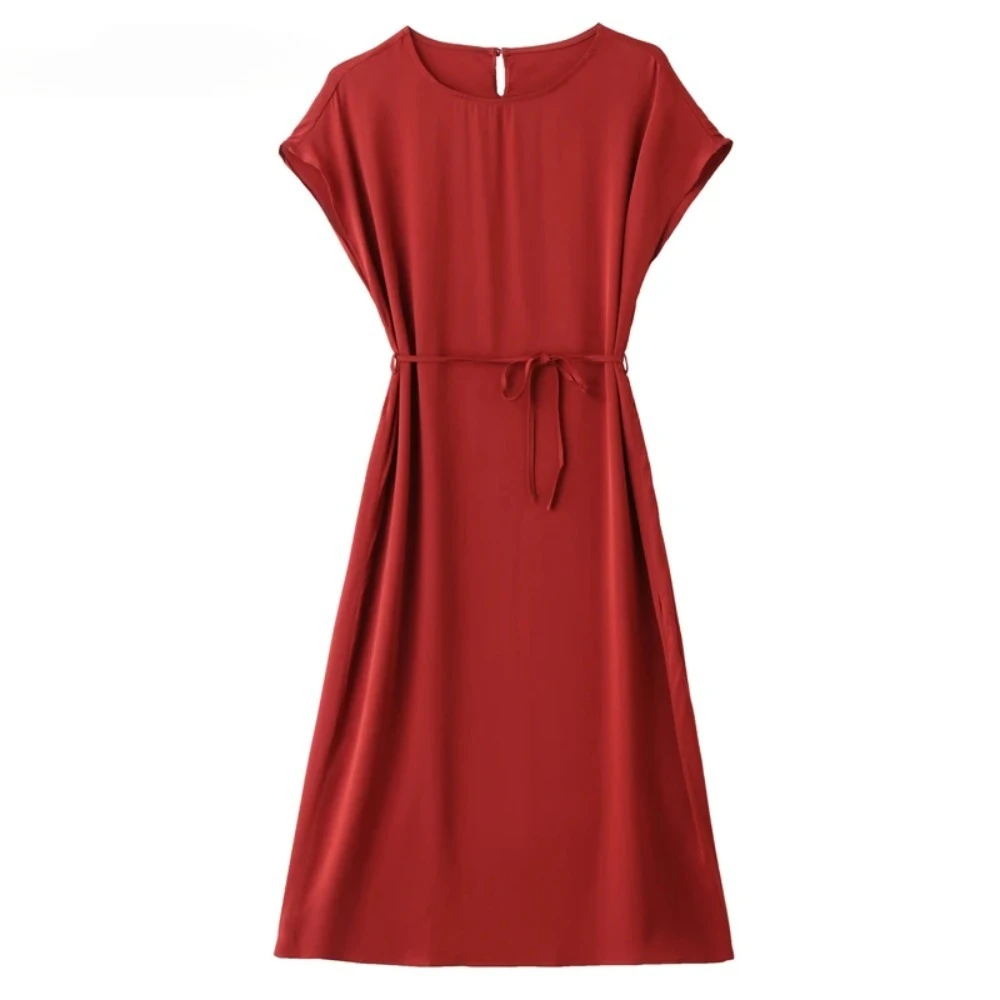 Schweres Kleid aus 91,8 % natürlicher Maulbeerseide, elastischem Satin für Damen, 2026, neues Sommerkleid mit einfachem und lockerem Schnür-Temperament