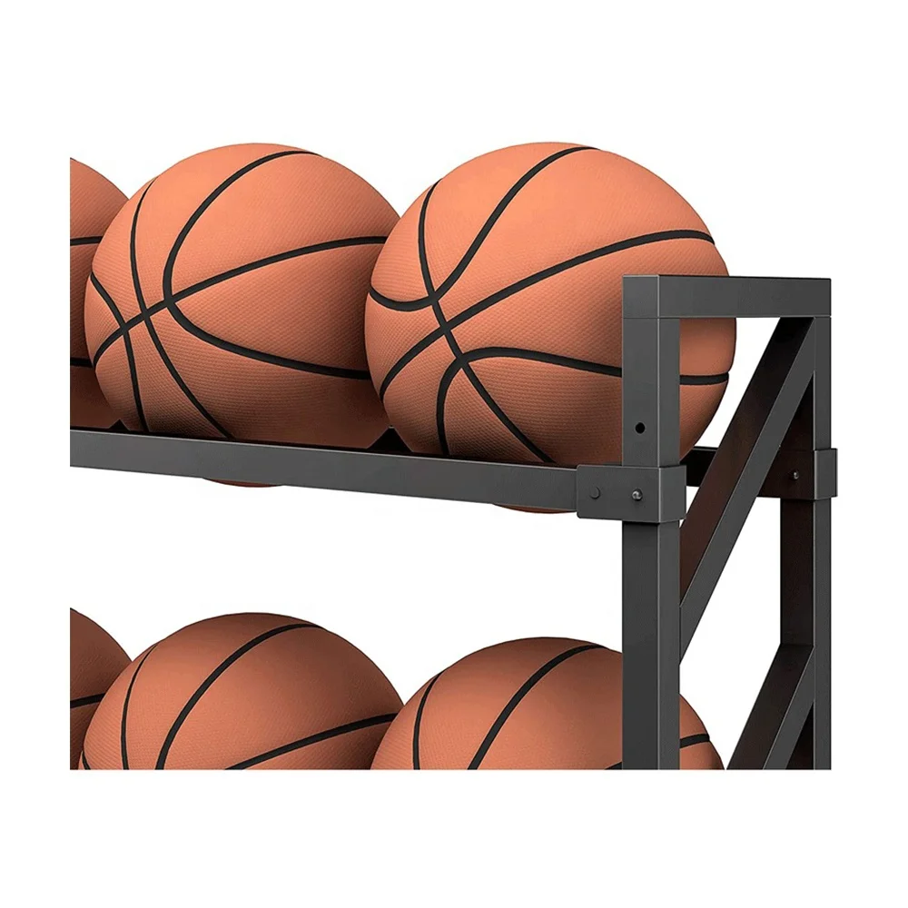 Atacado resistente de metal rack de armazenamento de basquete metal bola de futebol expositor rack de basquete com rodas