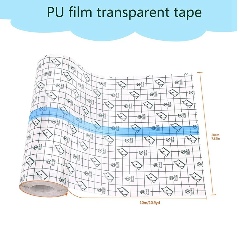 AT44-przezroczysty, rozciągliwy bandaż samoprzylepny prysznic wodoodporny łatka wodoodporna do tatuaży pływanie prysznic (20 cm x 10 m)