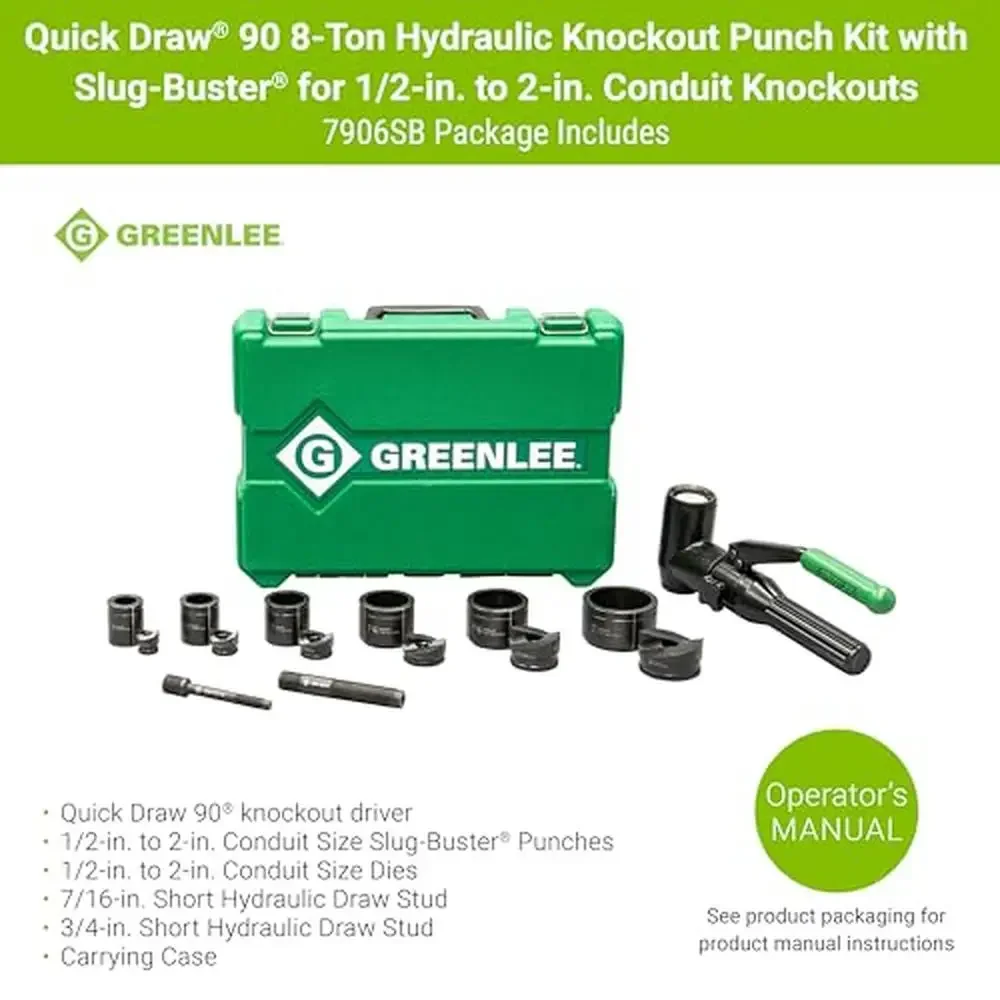 8-Ton Hydraulic Knockout Punch Kit with Quick Draw 90 Driver Portable Ergonomic Design Easy Threading Great Tight Spaces Works