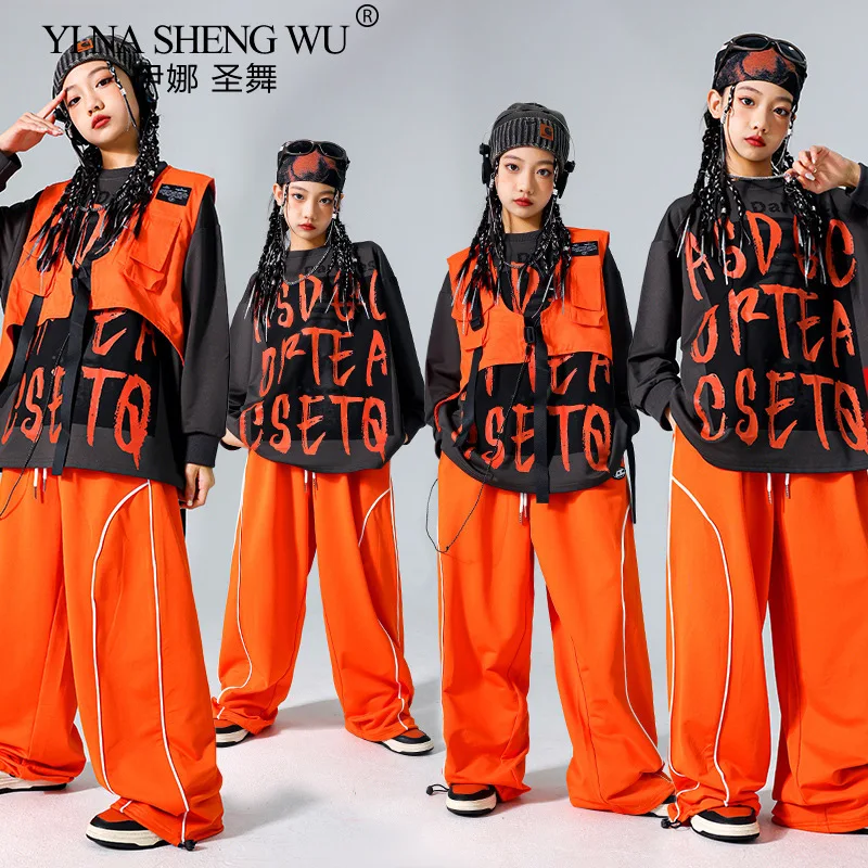 Jungen Hip Hop Set Sweatshirt Weste Cargo Hosen Mädchen Jazz Street Dance Kostüm Kinder Kleidung Kinder K-pop Streetwear