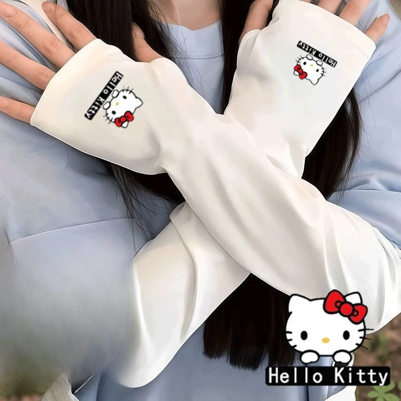 

Летние охлаждающие рукава Sanrio Hello Kitty с принтом для девочек, из ледяного шелка, для защиты от солнца и УФ-излучения, для активного отдыха