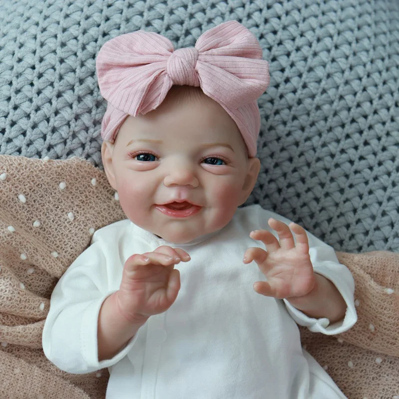 Bonecas reborn com acabamento de 18 polegadas, sorriso, bebê, charlie, pintura à mão, pele 3d com veias visíveis, pano macio, corpo, bebê recém-nascido, melhor presente