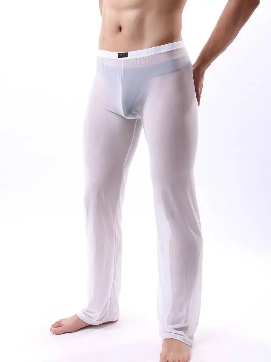Men's Long Pants Sexy Mesh Transparent Pajama Pants Men's Home Wear Men's Casual And Free Solid Color Long Pants Minimalist W146