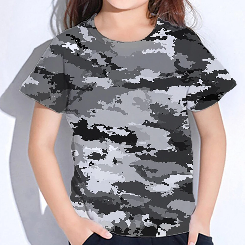 

Girl Clothes Casual Camouflage Graphic T Shirts Short Sleeve Sport Tshirts Children Summer Clothes O-Neck Comfy Sportwear Tops ﻿