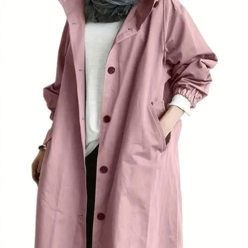 

Casual Long Sve Women's Windbreaker Coat 2025 New Cross-Border Sle Hooded Jaet Princ Sve Other Material 00%