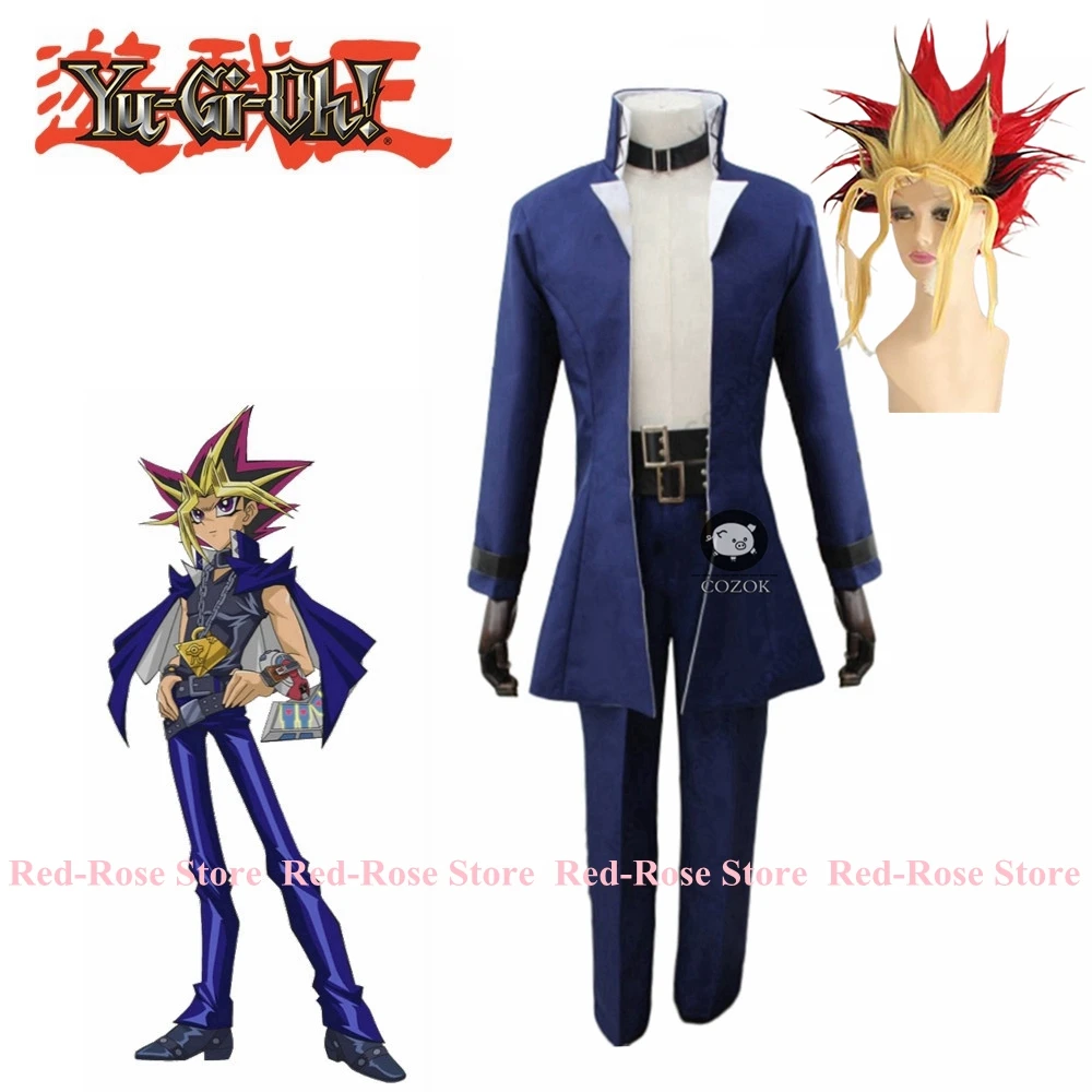 The Dark Side of Dimensions Yugi church Blue Coat Pants Wig Cosplay Costumeyxw