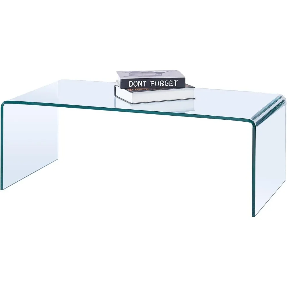 

Glass Coffee Table, Modern Clear Coffee Table for Living Room, Small Rectangle Tempered Glass Waterfall Sofa End Tables 39.4" x