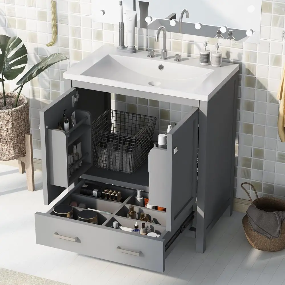 

30" Bathroom Vanity with Single Sink, Combo Cabinet Undermount Sink, Bathroom Storage Cabinet with 2 Doand a Der, Sot Closing, M