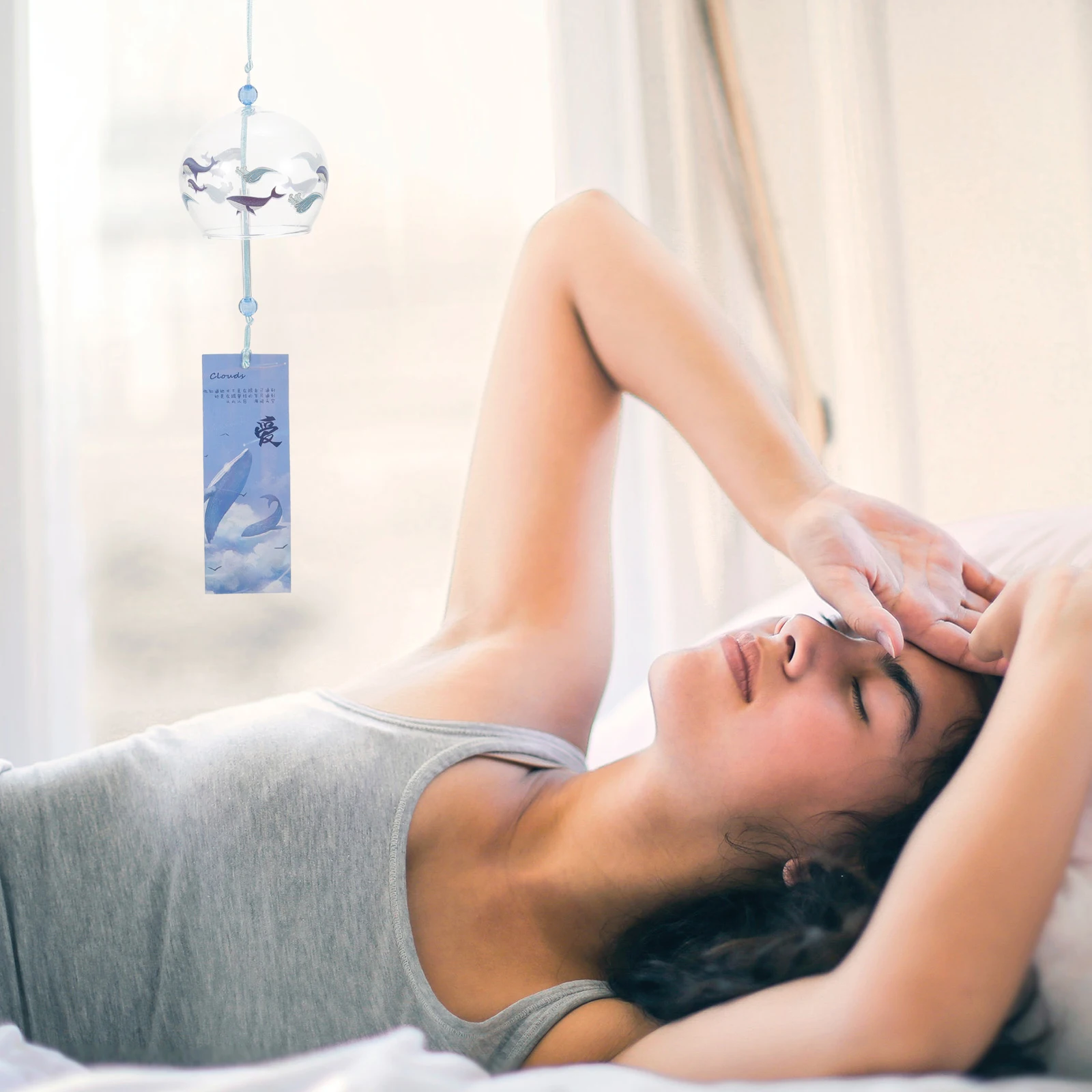 

1Pcs Glass Wind Chime Japanese Vintage Style Pendant Decorative Hanging Wind Bell Ornament Home Garden Garden Adornment