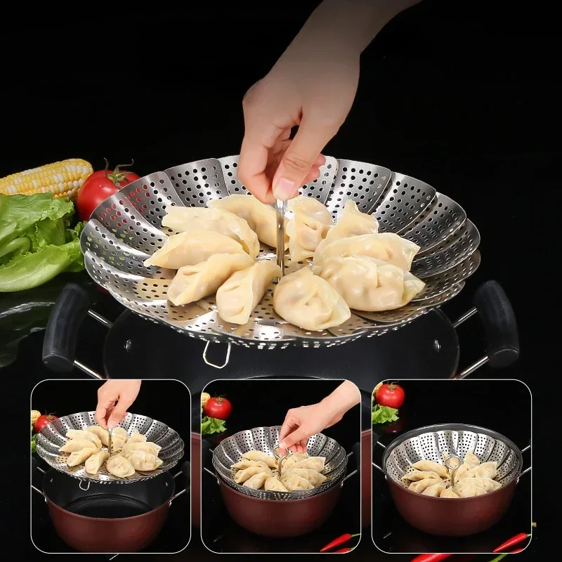 

304 Stainless Steel Folding Steam Rack, Multi-functional Household Drain, Telescopic Steamer Rack
