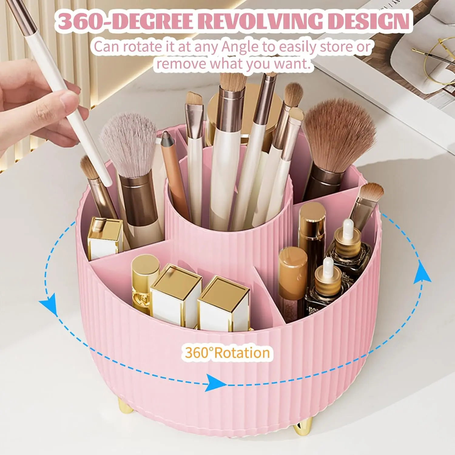 Makeup Brush Organizer 360 Degree Rotating Dual-Purpose Pen Holder Organizer Desktop Storage Holder for Vanity Desktop Bathroom