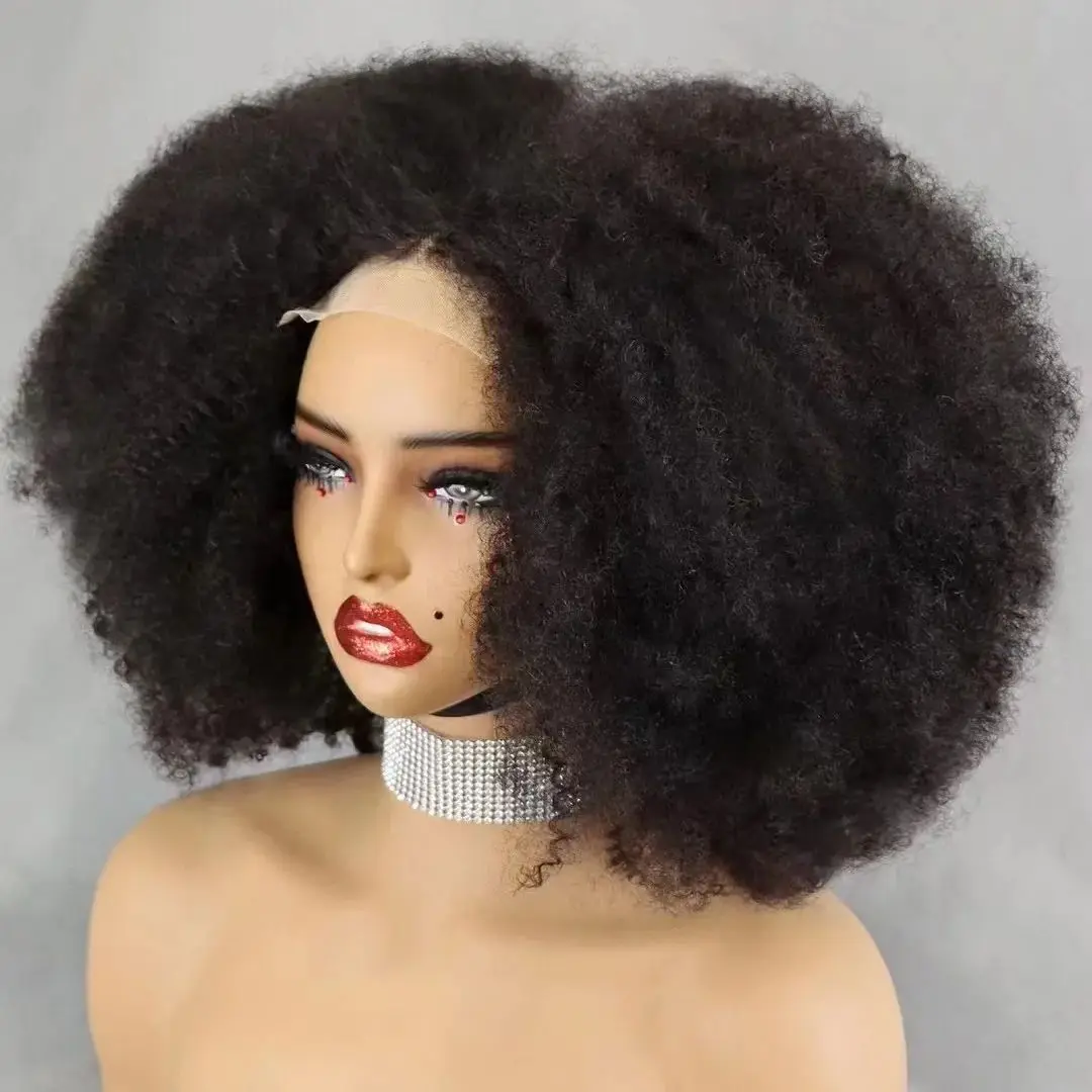 4x4 Spitzen verschluss Afro verworrene lockige Bob Echthaar Perücken für schwarze Frauen 300% Dichte brasilia nischen Bob Remy Haar Perücken vor gezupft