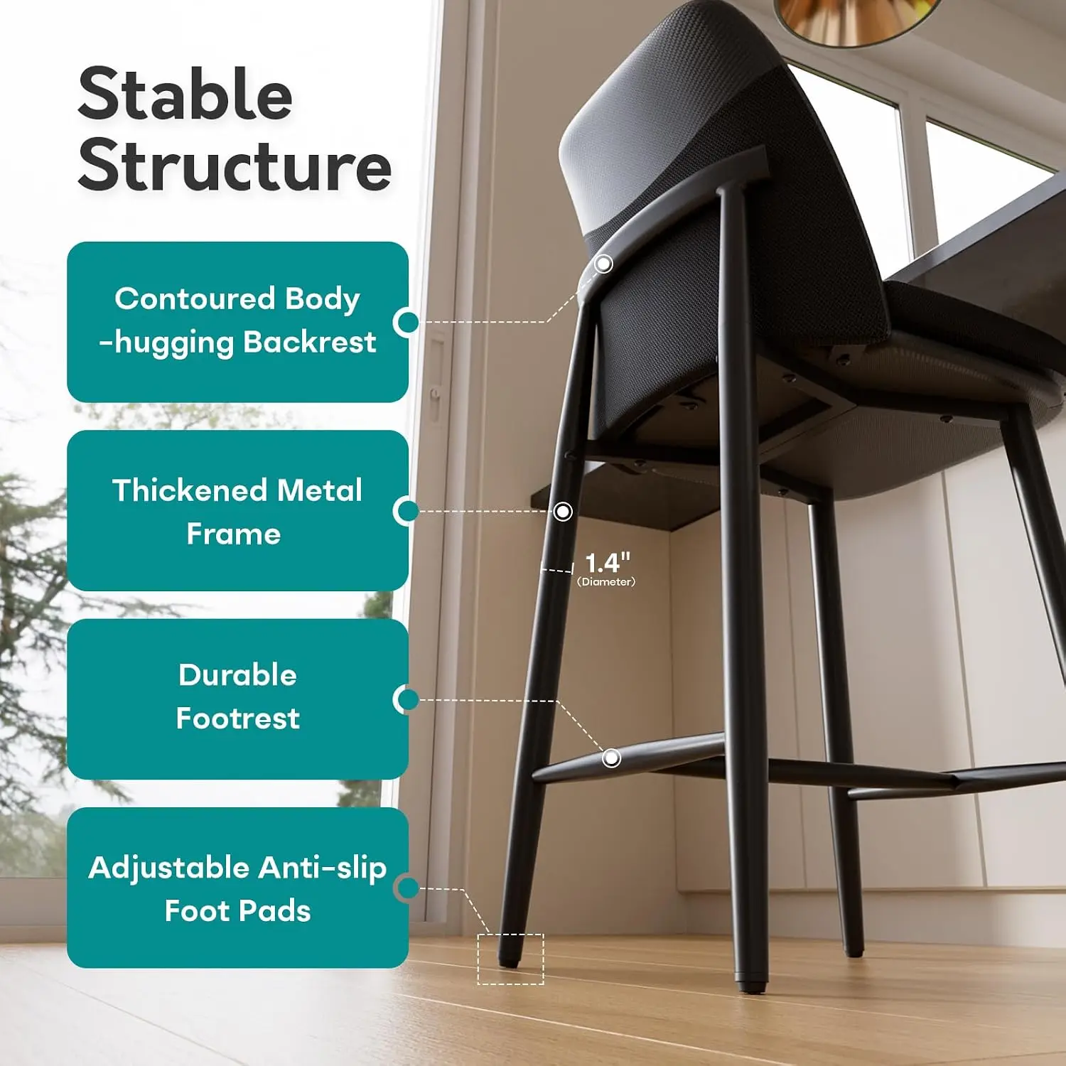 Dual Textured Counter Height Bar Stools Set of 6, Customized - view 5