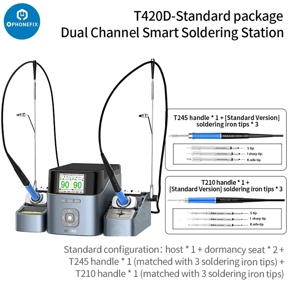 AIXUN T420D Smart Dual Soldering Station With T245/ T210 /T115 Handle for PCB Welding Repair Constant Temperature Welding Table