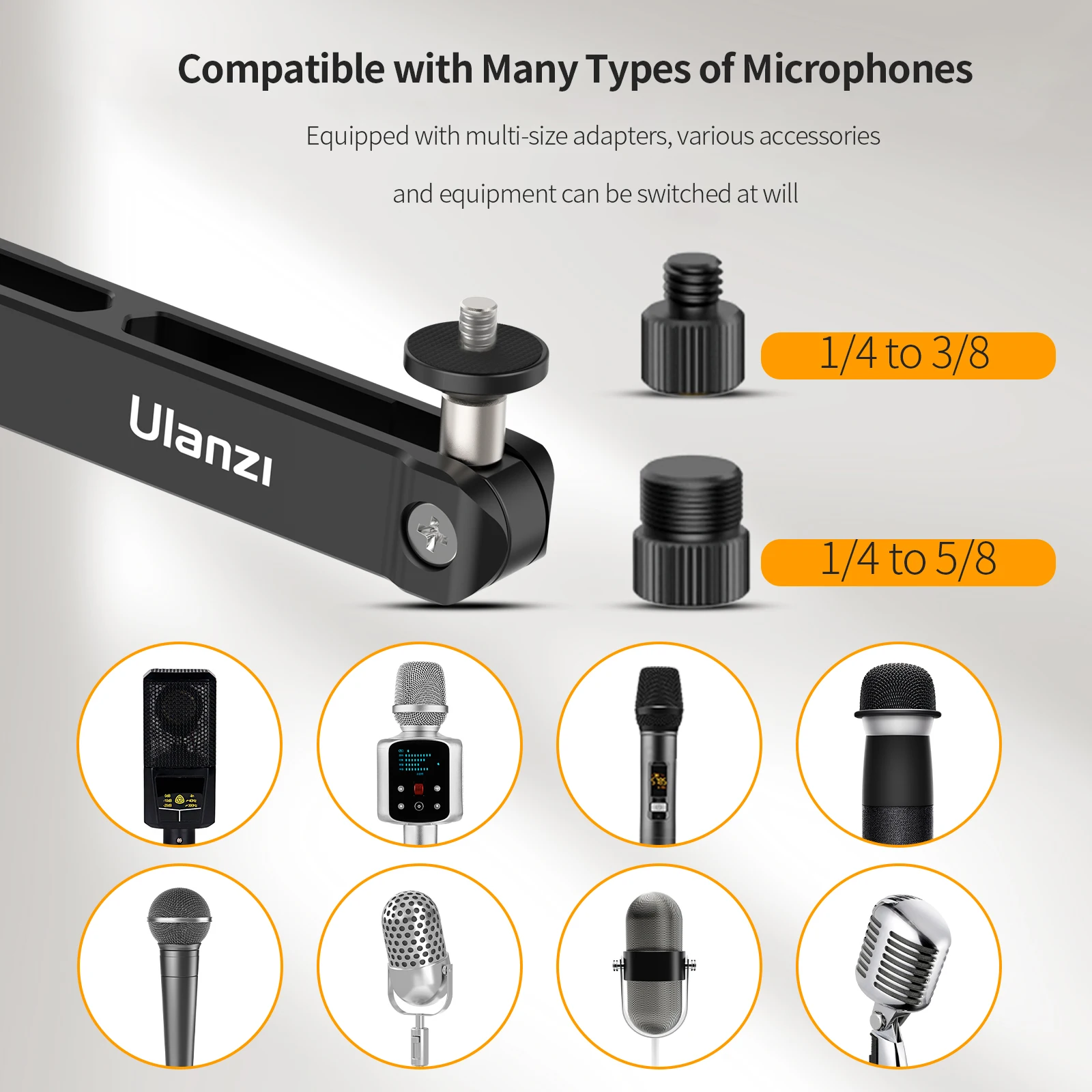 Ulanzi-Upgraded LS26 Suporte Microfone de Baixo Nível, Grampo Ajustável Clip, Desktop Mic, Suporte Braço Boom, Ajuste Multi-Ângulo