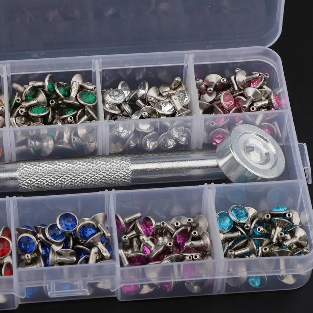 Removable Tacks for Upholstery Double Cap Rivet Studs Kit Rhinestone Rapid Button for Leather Crafts Accessories