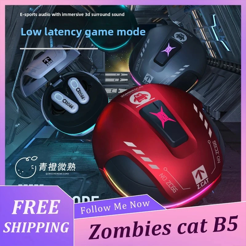 Zombies Cat B5 Bluetooth 5.4 ANC Earbuds Active Noise Cancellation TWS Wireless Earphones Dual Connection With 4 Mics Gifts