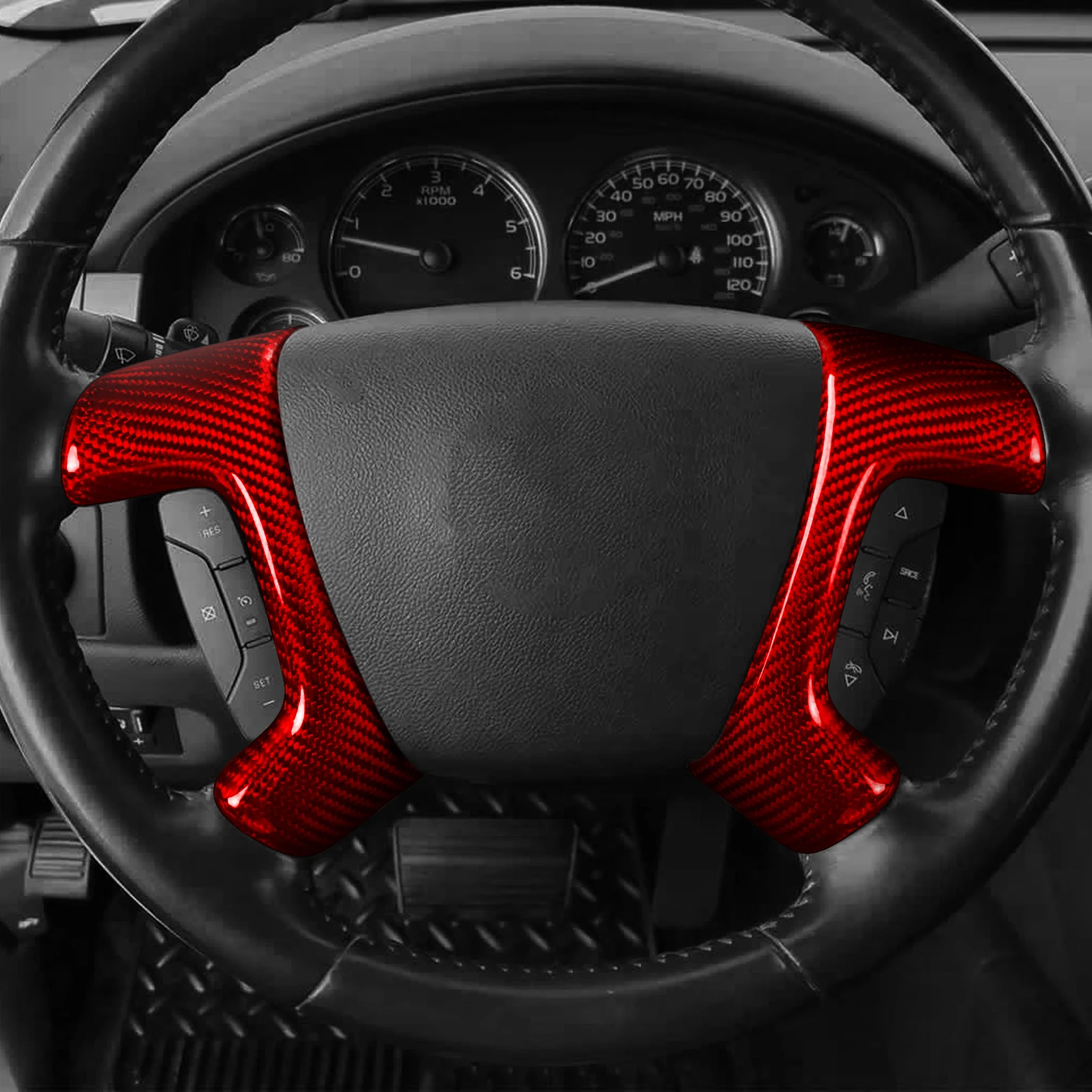 Carbon Fiber Pattern Car Steering Wheel Button Decorative Panel Sticker For Chevrolet Sivirado 2007-2013 Interior Accessories