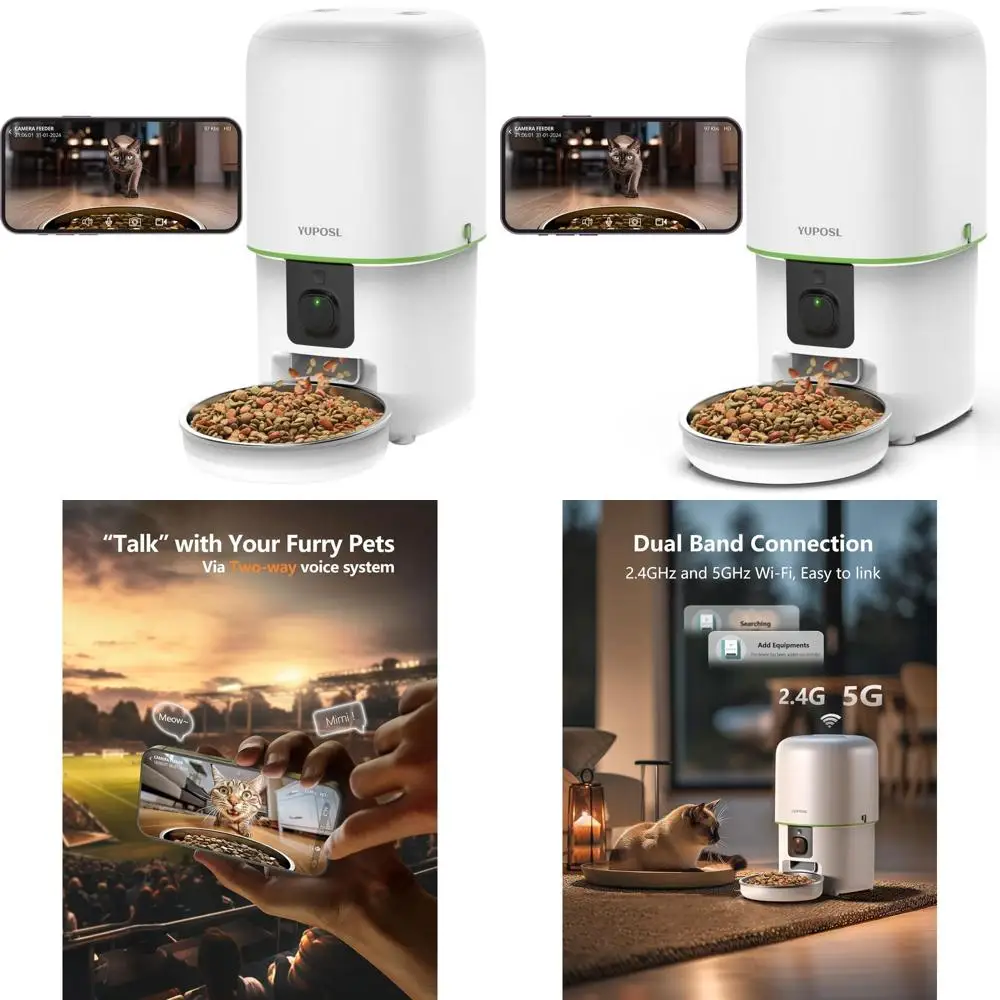 

Умная кормушка для животных с Wi-Fi 5G, камера 1080P, ночное видение, 1-15 приемов пищи, 1-99 порций, двусторонняя аудиосвязь, для свежего корма, 4 л, с таймером, для кошек и собак