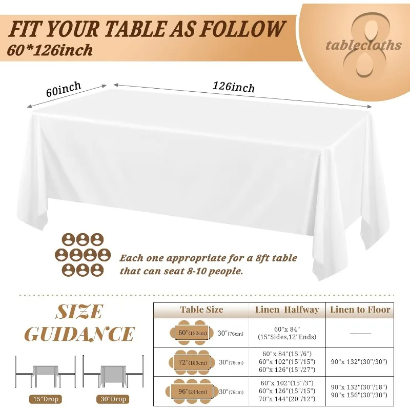 Table Cloth for 8 Ft Table, Rectangle Table Cloth Wrinkle Resistant Washable Polyester Table Cover for Wedding Dining