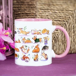 Various forms of corgi coffee Mug 11oz 3 kinds of color Black pink white Ceramic mug dog lover friends birthday gift mug