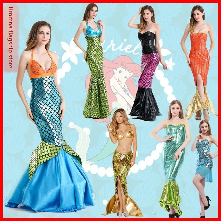 Princ sereia traje feminino adulto crianças loween desempenho roupa pai-filho ow bar princ lady fi cauda