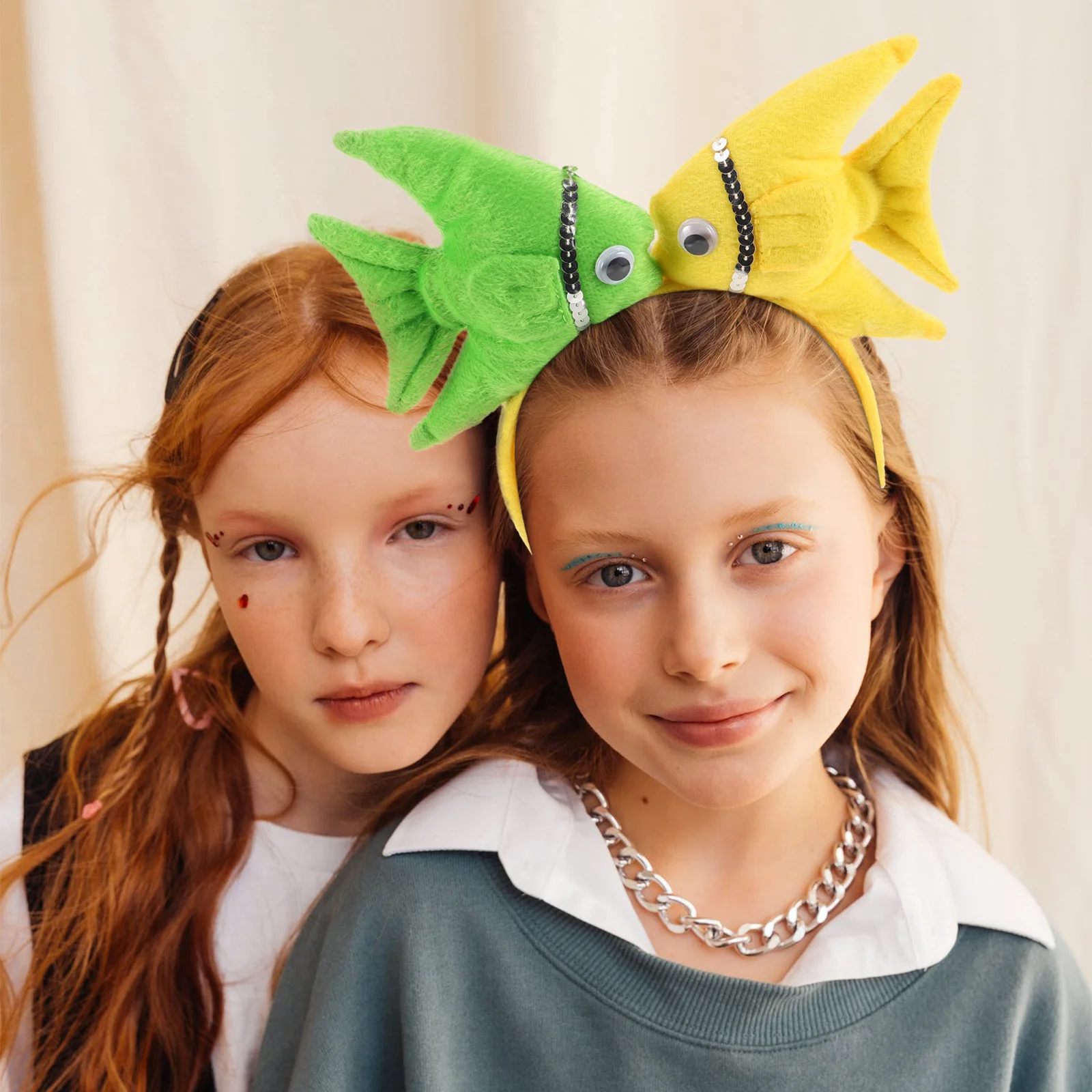 어린이를위한 금붕어 머리띠 3D 디자인 만화 물고기 머리 후프 바다 테마 머리띠 박제 물고기 모양의 코스프레