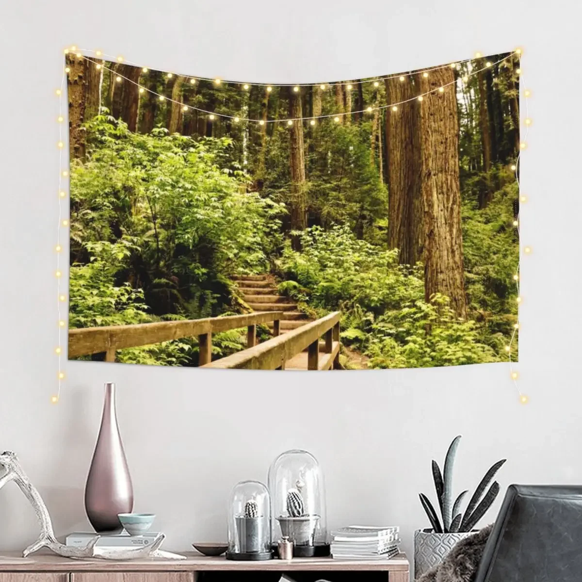 Hiking through the Redwood Forest Tapestry Korean Room Decor Bedroom Decoration Decorative Paintings Tapestry